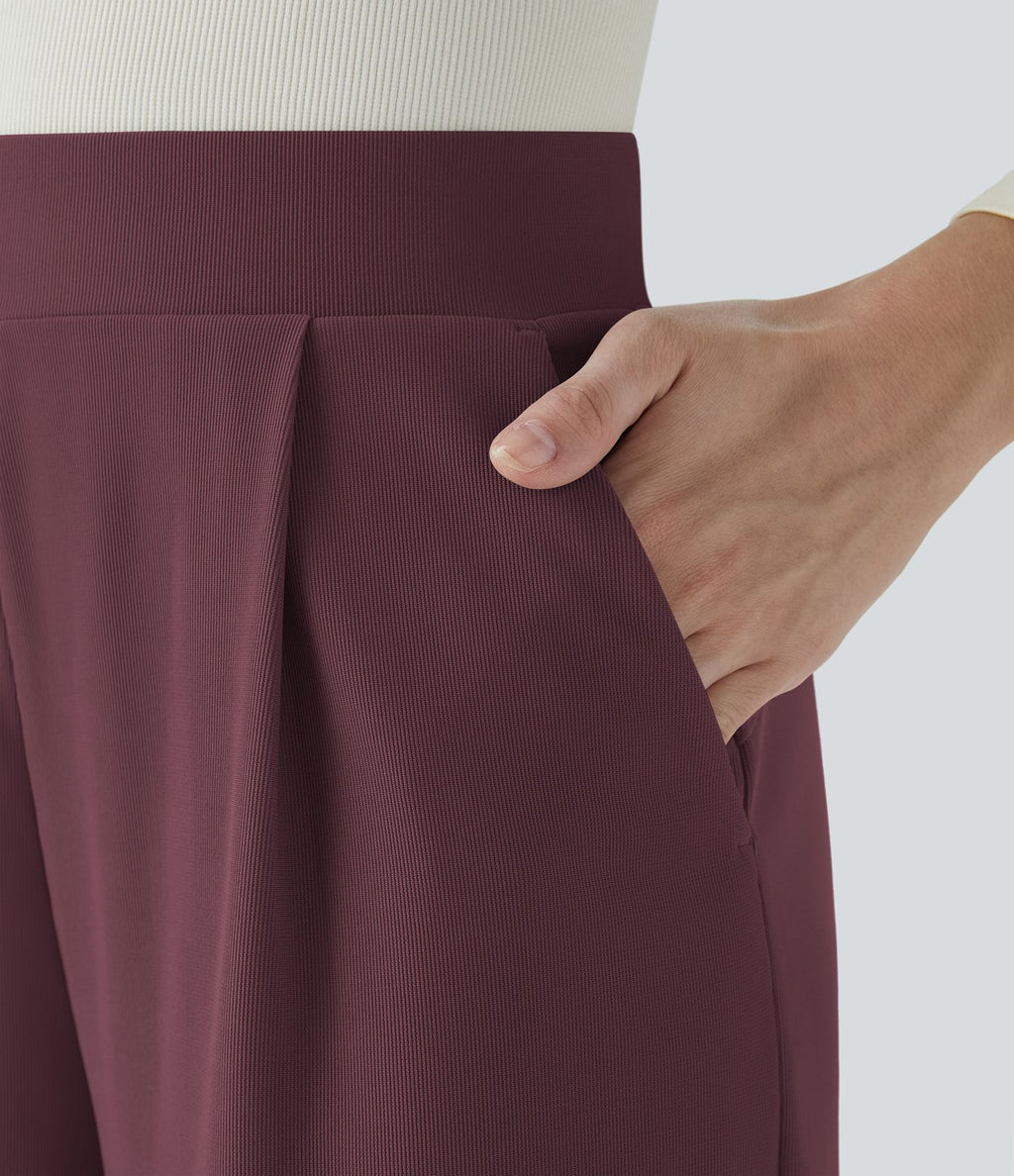 Halara Flex™ Pantalon Tailleur Évasé à Taille Haute Sculptant la Silhouette avec Poches Latérales Micro Waffle