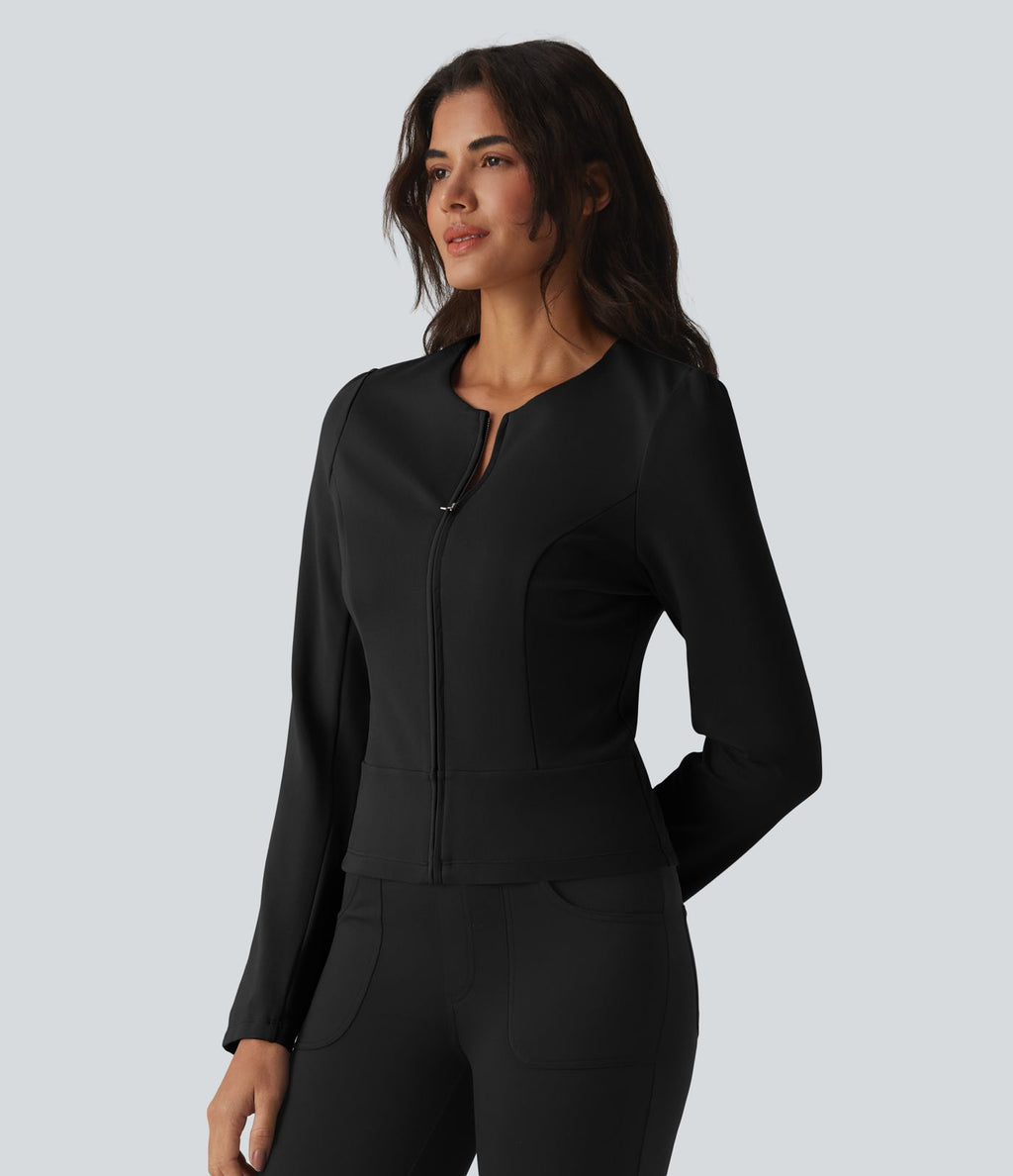 Veste tailleur col rond manches longues
