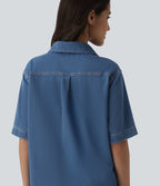 Halara Flex™ Robe courte en denim col classique manches courtes avec poches