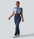 Jean ajusté décontracté Halara Flex™ double ceinture gainant taille haute avec poches