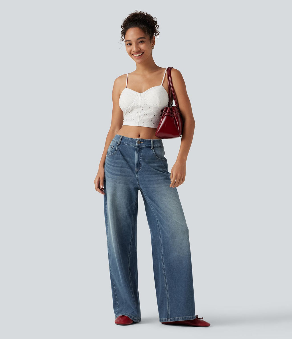 Jean Halara Flex™ mi-taille large ample délavé décontracté avec poches