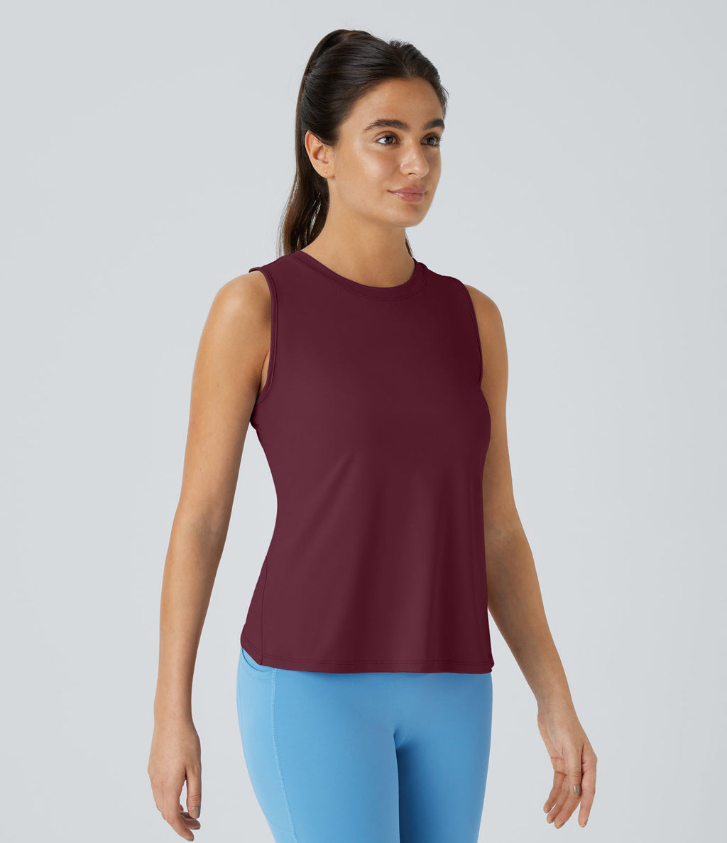 Top Débardeur Yoga Uni à Ourlet Croisé et Découpe