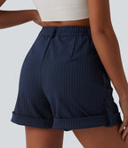 Short casual à rayures 12,5 cm taille haute avec poches