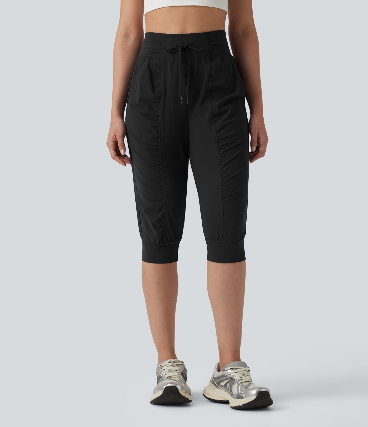 Jogging de danse fuselé 7/8 froncé séchage rapide effet frais InstantCool taille haute avec cordon de serrage et poches, protection solaire UPF40+