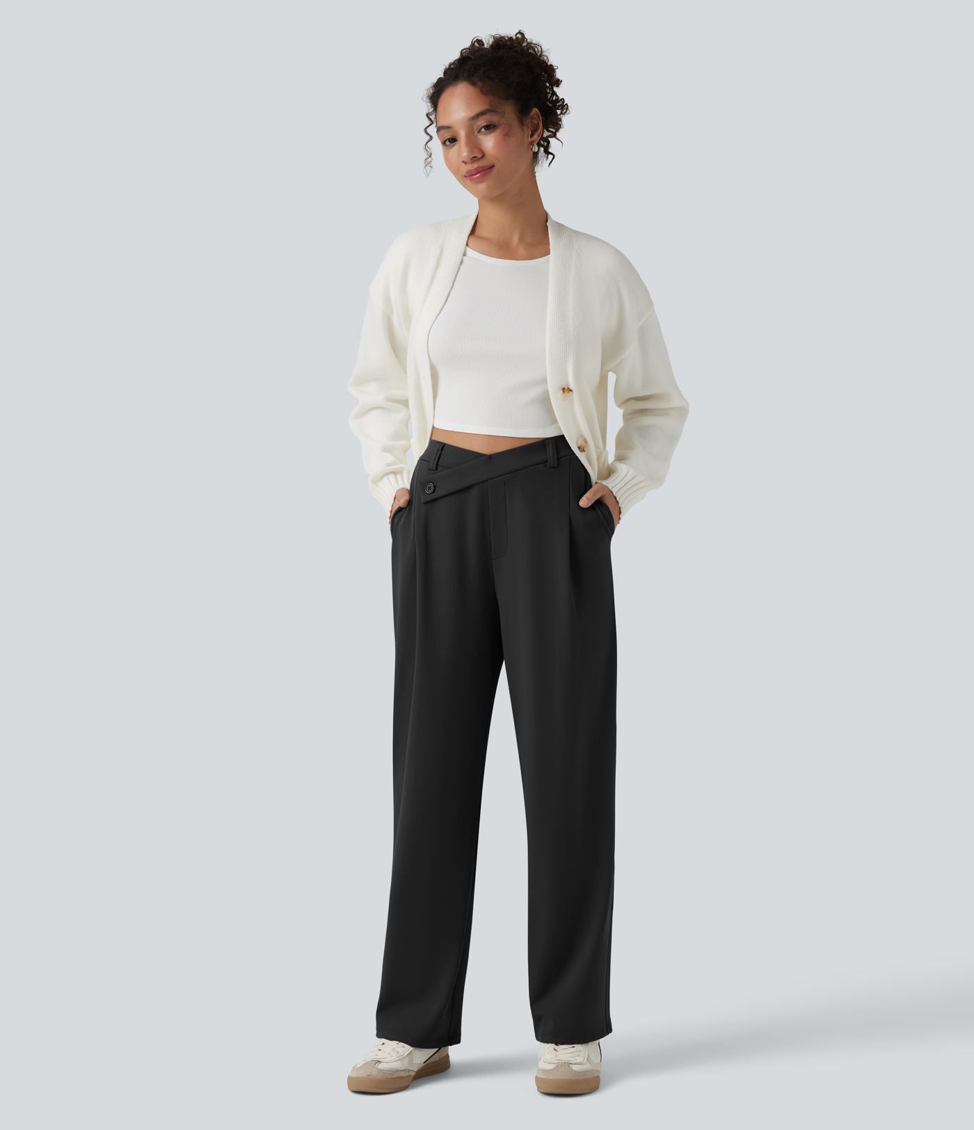 Pantalon tailleur jambes droites asymétrique taille haute Halara Flex™ DayStretch avec poches