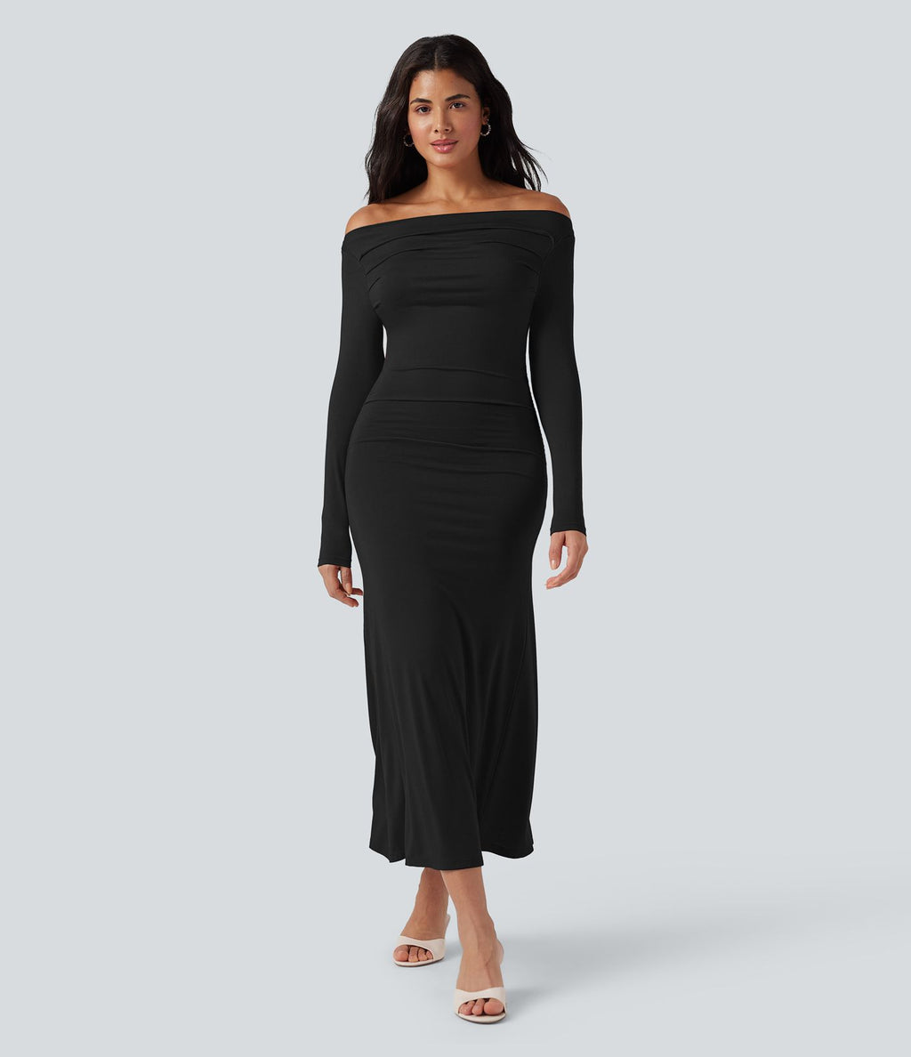Robe longue épaules dénudées manches longues