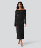 Robe longue épaules dénudées manches longues