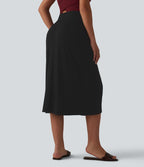 Jupe midi casual taille haute ourlet tulipe avec poches