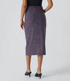 Halara Flex™ Jupe Mi-longue Casual En Denim Extensible Coloré A Poches Multiples Taille Haute