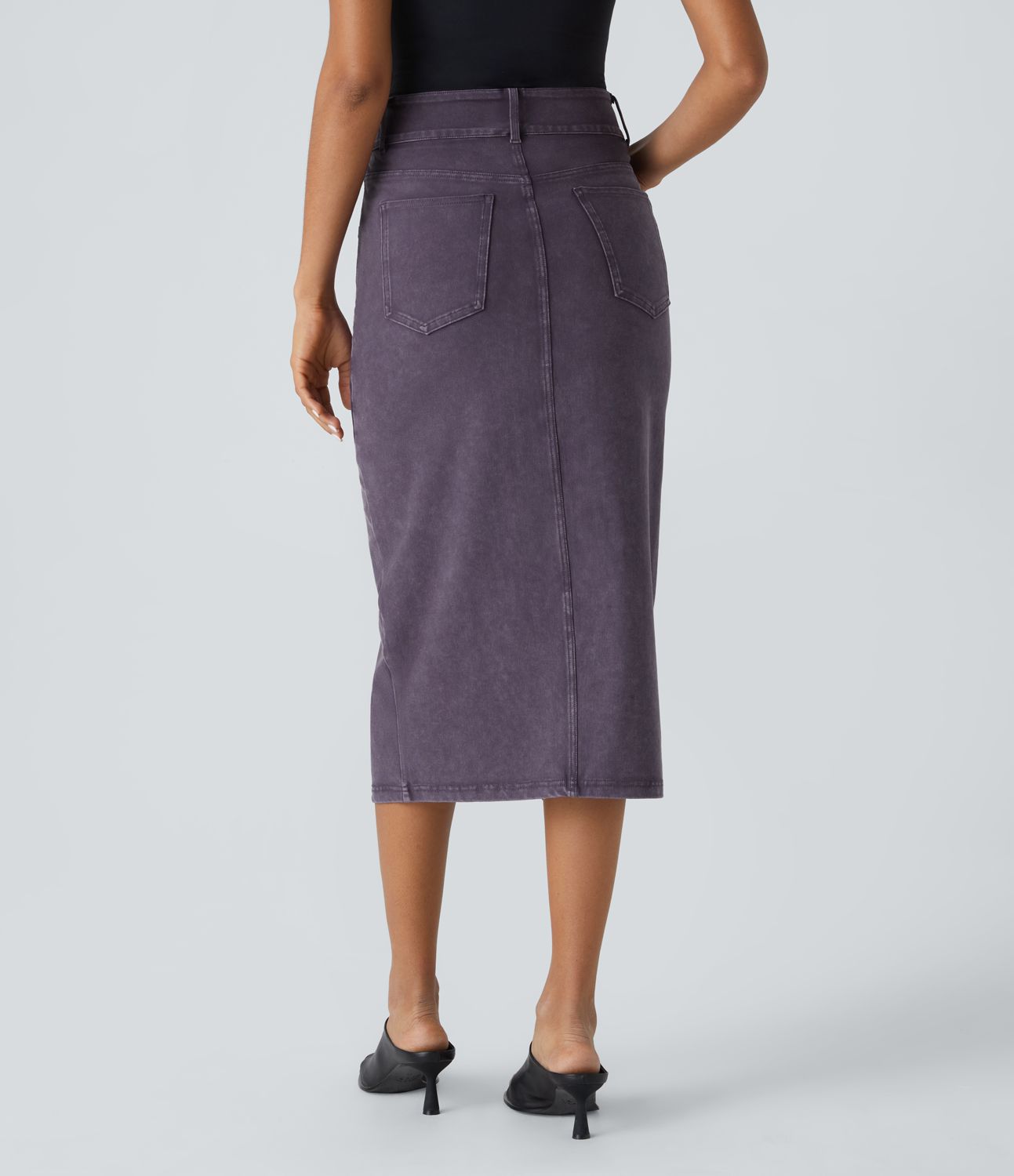 Halara Flex™ Jupe Mi-longue Casual En Denim Extensible Coloré A Poches Multiples Taille Haute