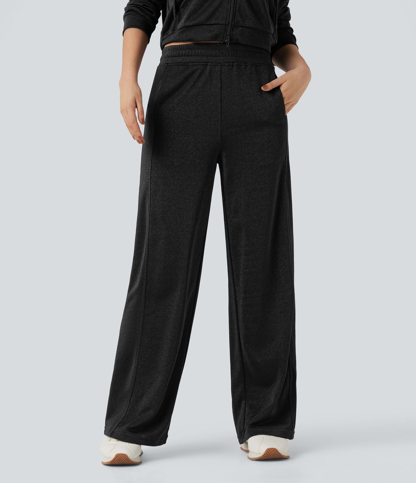 Pantalon droit taille haute effet sparkle, avec poches