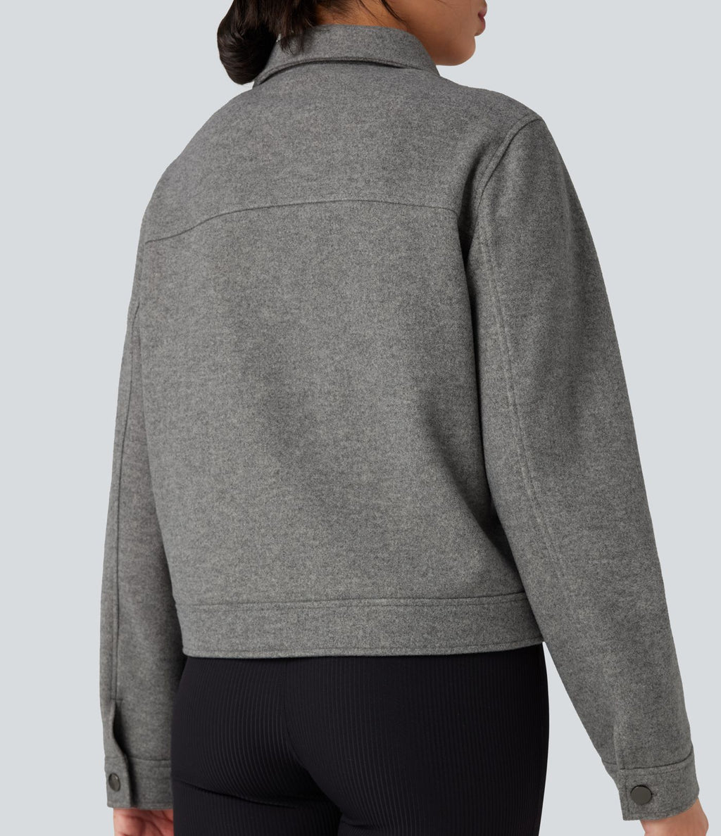 Veste polaire col chemise fermeture éclair manches longues avec poches