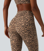 Legging 7/8 d'entraînement Halara UltraSculpt™ imprimé léopard, taille haute, ventre plat, push-up, rayures color block avec poches