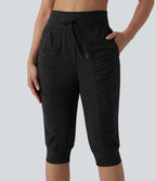 Jogging de danse fuselé 7/8 froncé séchage rapide effet frais InstantCool taille haute avec cordon de serrage et poches, protection solaire UPF40+