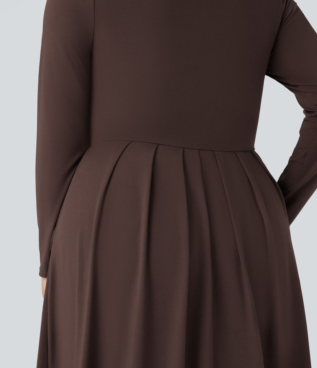 Robe décontractée maxi évasée grande taille col montant manches longues avec poches