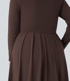 Robe décontractée maxi évasée grande taille col montant manches longues avec poches