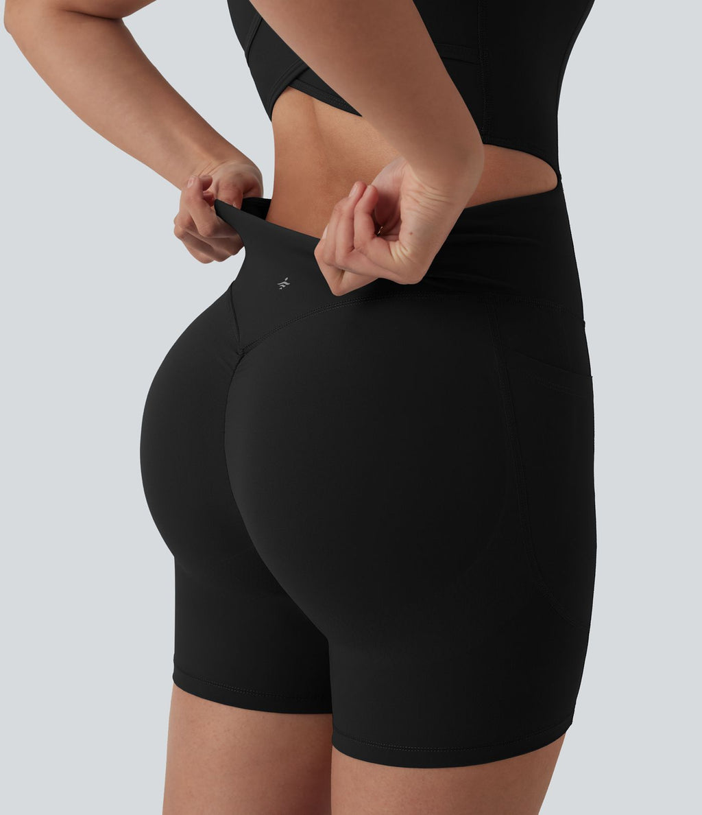 Combinaison moulante de sport Halara UltraSculpt™ dos nu avec bretelles croisées, ventre plat, effet push-up fessier, coussinets non amovibles et poches – Easy Peasy