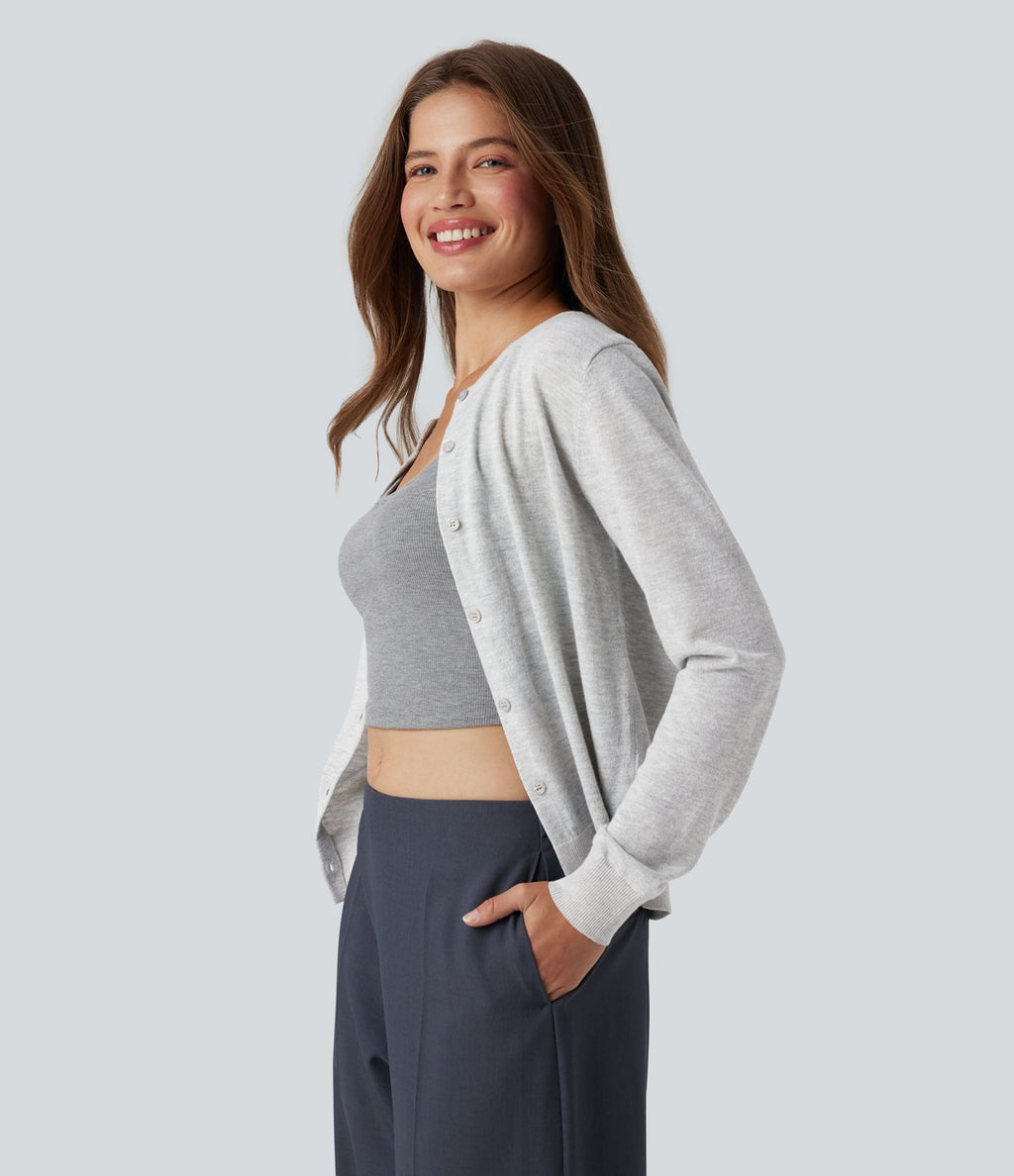Cardigan de travail laine col rond manches longues