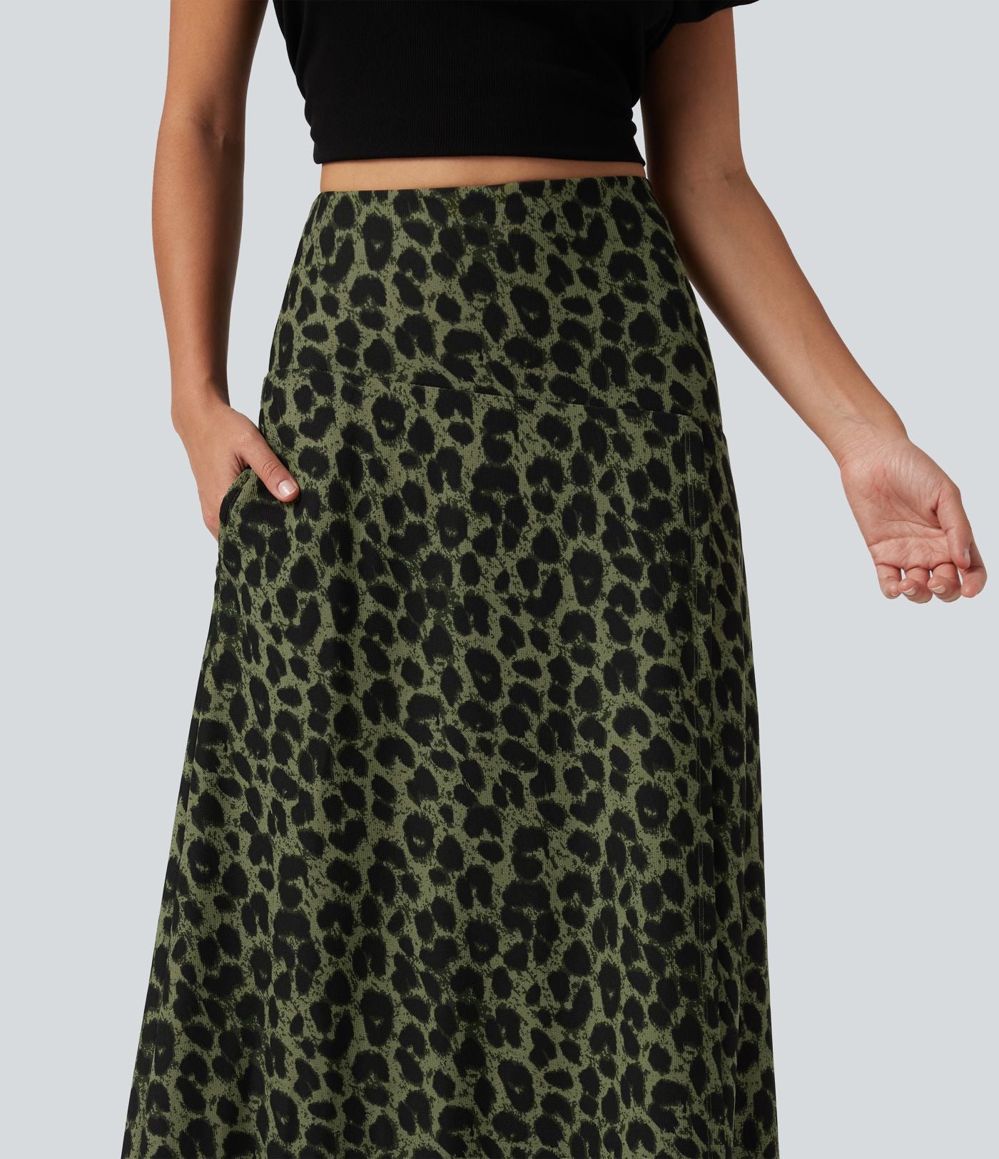 Jupe casual maxi gaufrée léopard taille haute gainante à poche