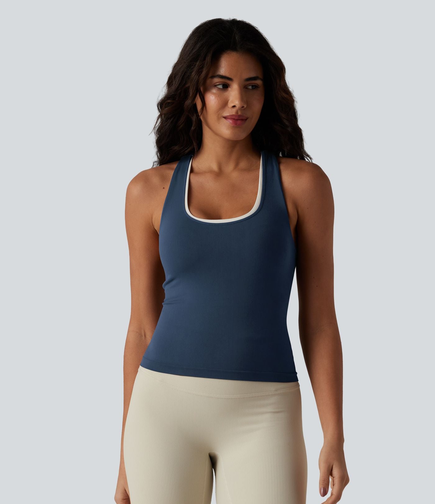 Débardeur de yoga OneForm Seamless Flow, col U, brassière intégrée, color block
