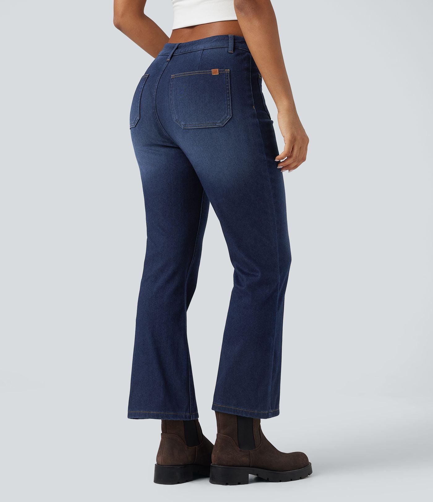 Halara Flex™ Jean 7/8 casual évasé en denim molleton taille mi-haute avec poches