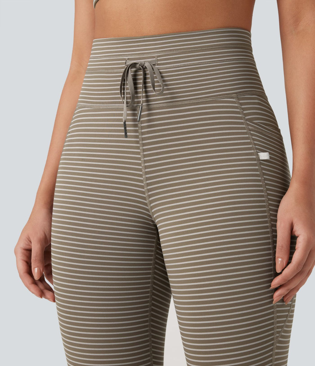 Legging de yoga rayé taille haute avec cordon de serrage et poches