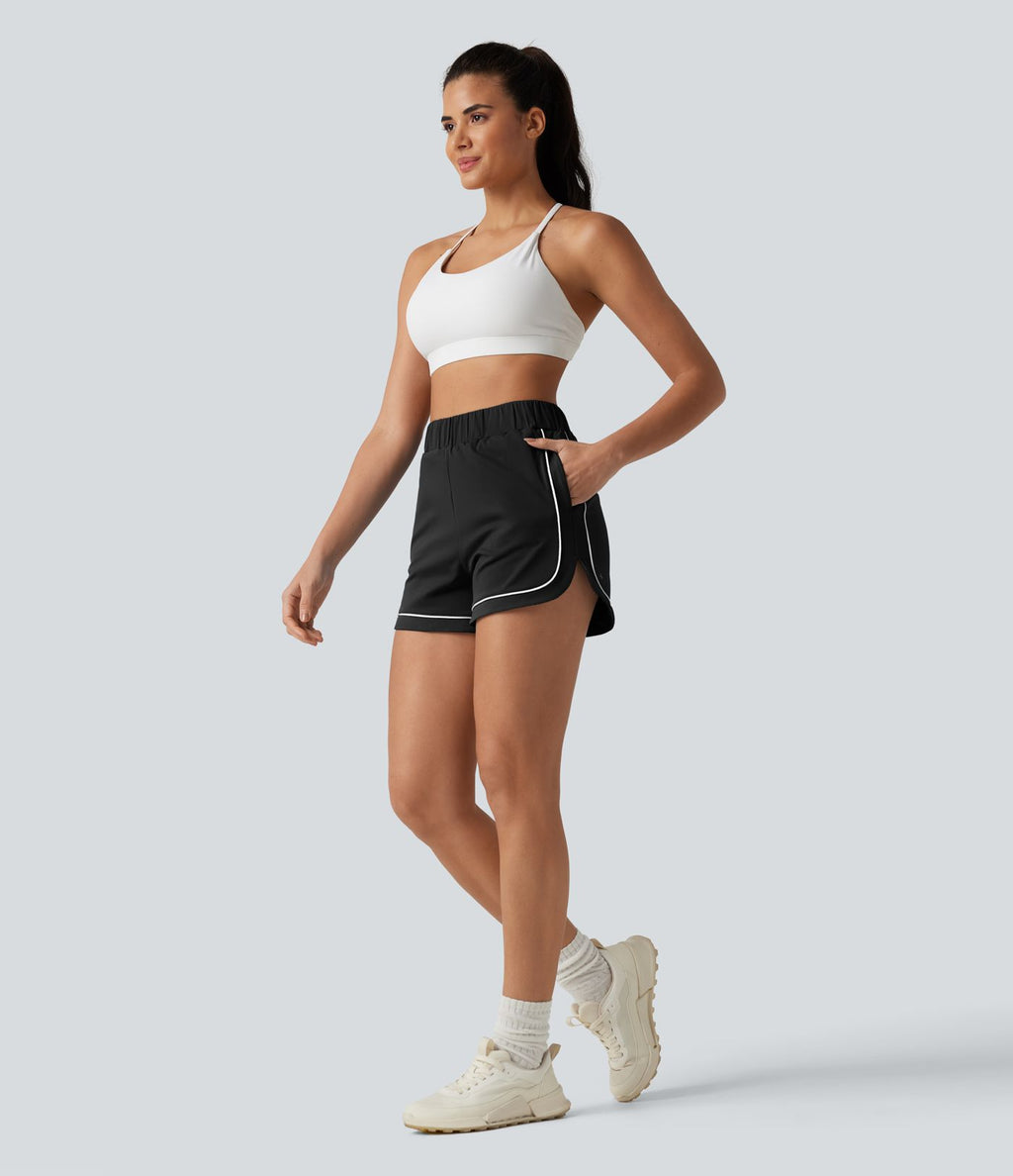 Short de yoga ample taille haute colorblock à bande latérale 7,5 cm avec poches