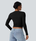 Haut casual crop tricot côtelé manches longues