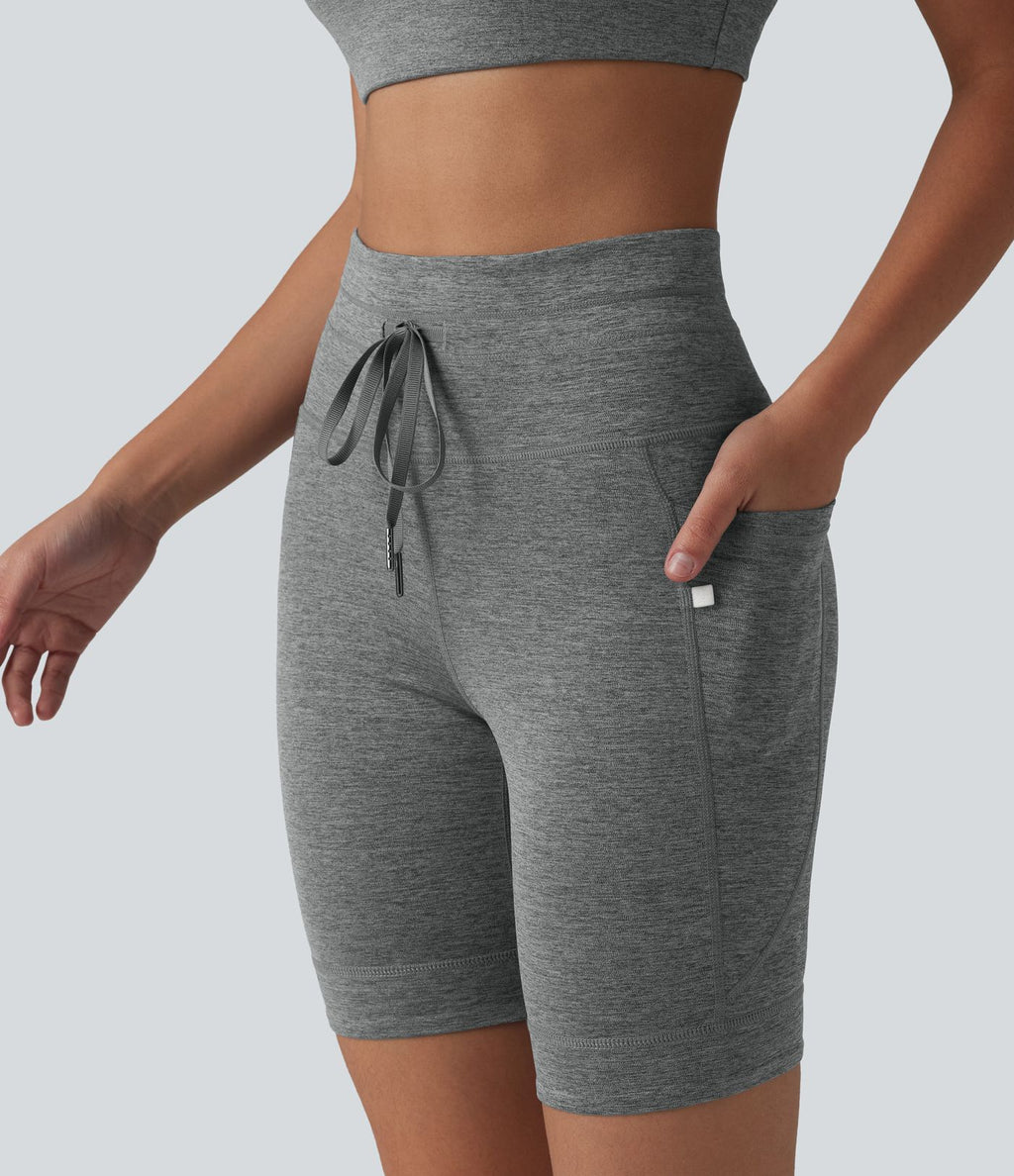 Short cycliste de yoga Halara UltraSculpt™ chiné, taille haute, cordon de serrage, séchage rapide, 17,5 cm, avec poches