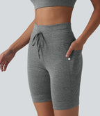 Short cycliste de yoga Halara UltraSculpt™ chiné, taille haute, cordon de serrage, séchage rapide, 17,5 cm, avec poches