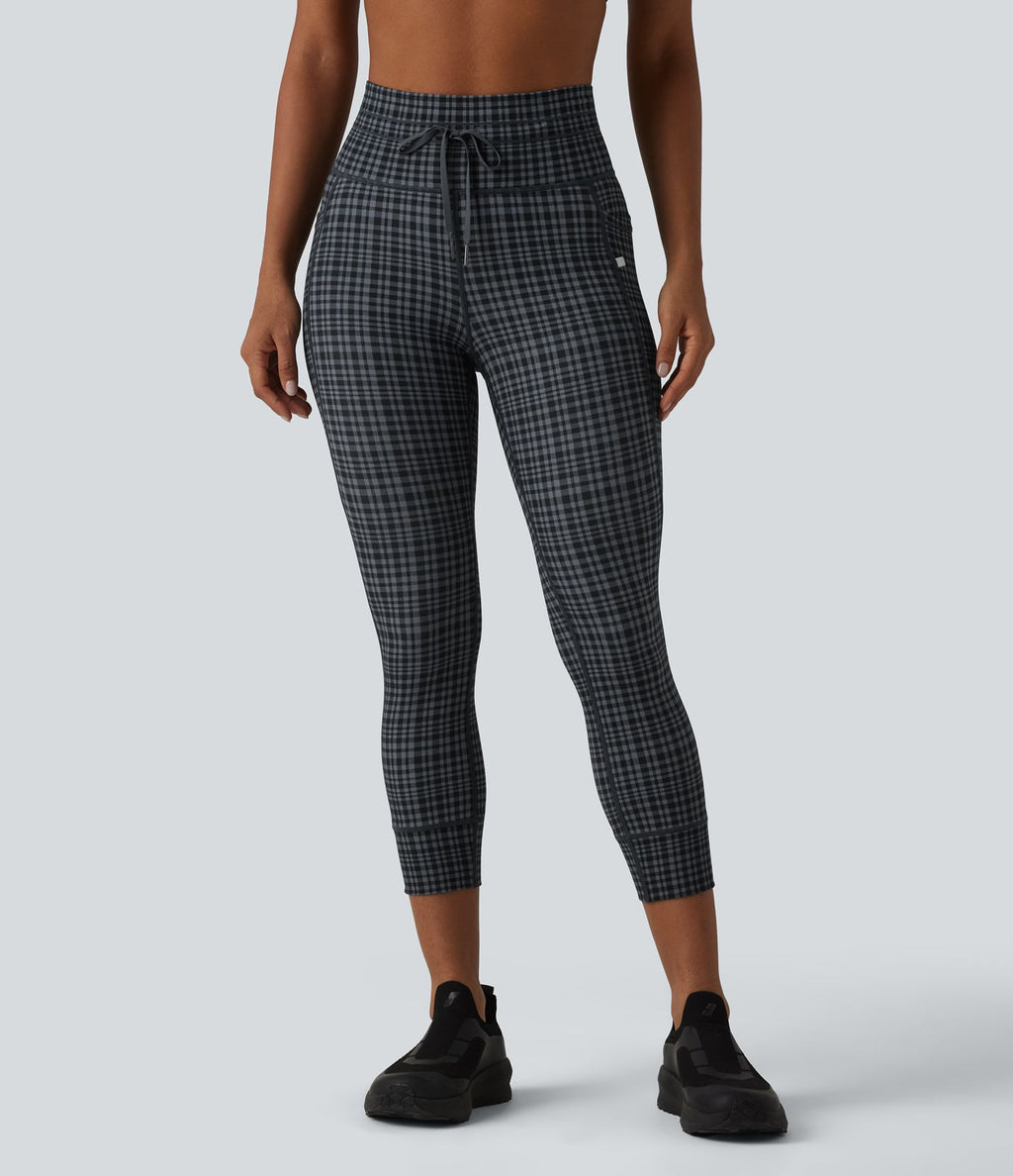 Legging corsaire de yoga Halara UltraSculpt™ imprimé à carreaux taille haute avec cordon de serrage et poches