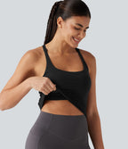 Débardeur de running croisé dos nu, brassière intégrée — version longue — bonnets A à D