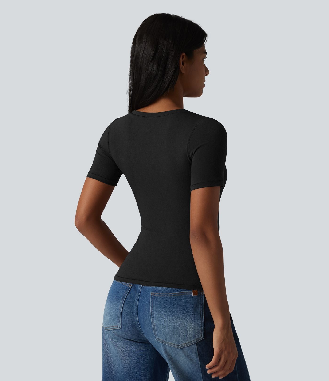 Halara T-shirt décontracté en jersey de coton col V manches courtes avec soutien-gorge intégré bonnets B-DD