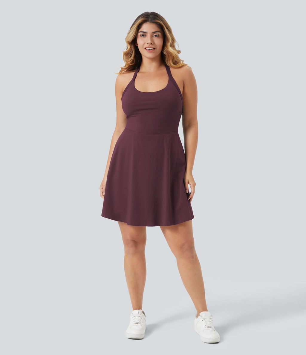 Robe longue de danse évasée à dos ouvert avec torsade grandes tailles et short intégré - Édition Easy Peasy