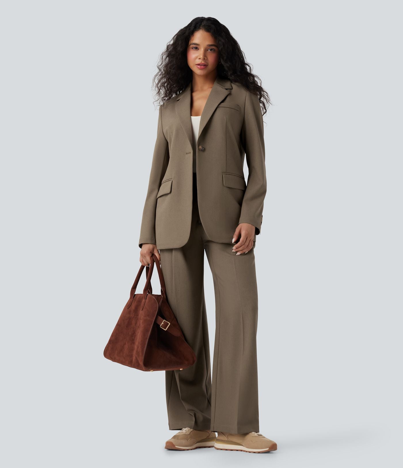 Blazer de travail lin col cranté manches longues avec poches