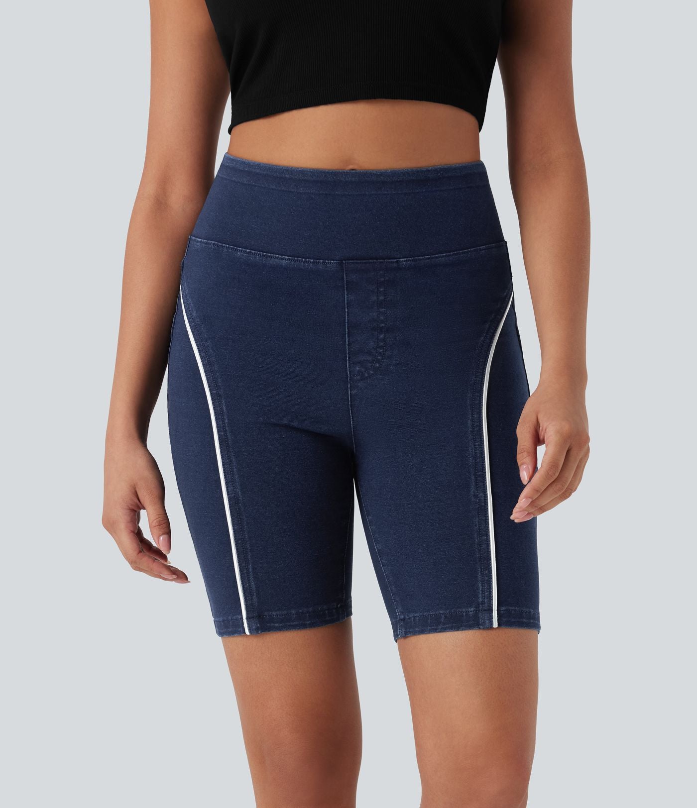 Short casual denim Halara Flex™ tricot extensible taille haute effet push-up froncé avec poches