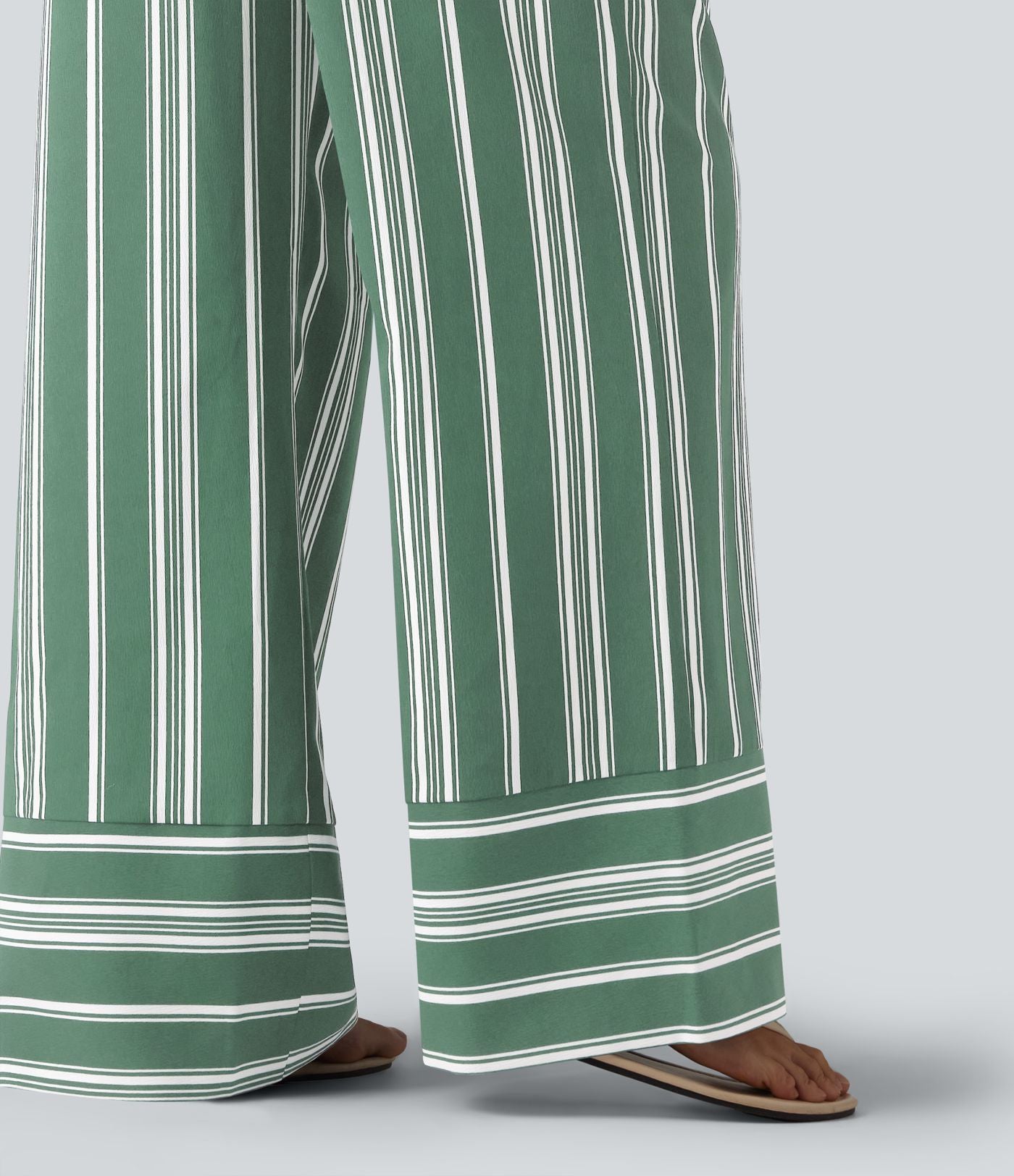 Pantalon large taille haute à rayures avec ceinture et poches