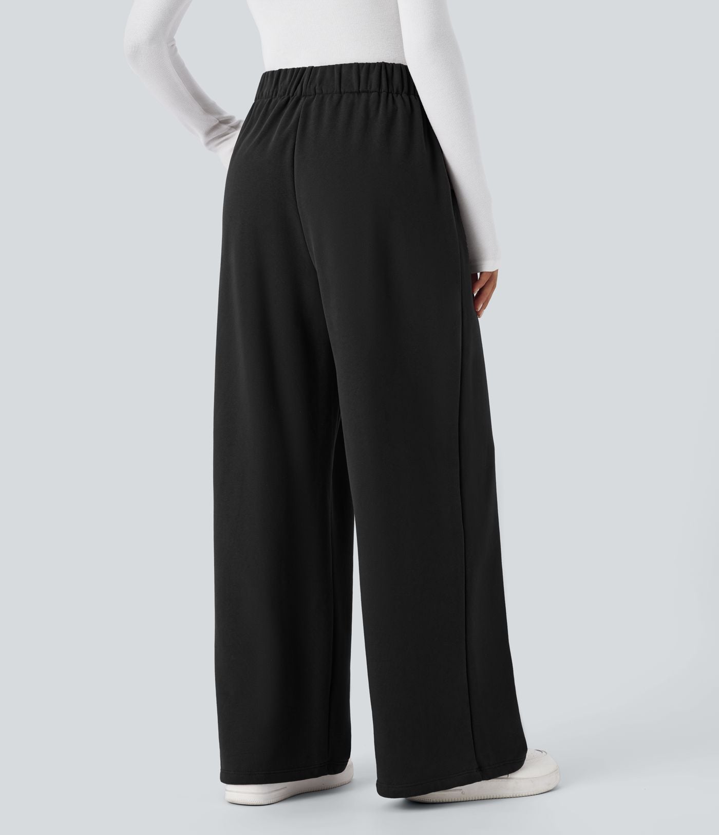 Pantalon Jogging Thermique Taille Haut Jambes Larges Poche Latérale Plissée en Fleece