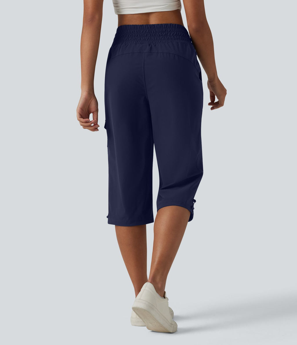 Pantalon décontracté corsaire droit taille mi-haute effet frais InstantCool à séchage rapide, cordon de serrage et poches, protection solaire UPF40+