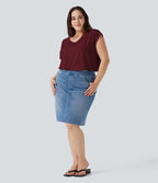 T-shirt décontracté grande taille col V manches courtes