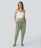 Pantalon sarouel taille haute à poches latérales, style resort