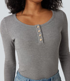 Haut décontracté ajusté maille côtelée henley manches longues