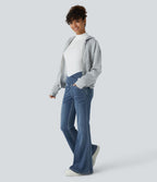 Halara Flex™ Jean Évasé à Taille Haute avec Poche Crossover Tissu Élastique Lavé