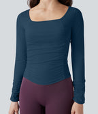 Haut de sport entraînement SoftlyZero™ Airy col carré manches longues froncé effet frais InstantCool