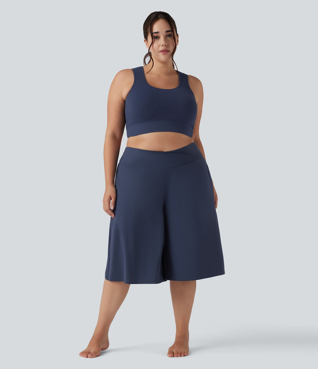 Pantalon corsaire grande taille large SoftlyZero™ Airy taille haute croisée effet frais InstantCool avec poches