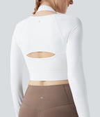 Halara UltraSculpt™ Top court de sport zippé dos nageur à manches longues avec bonnets moulés push-up et passants pouces