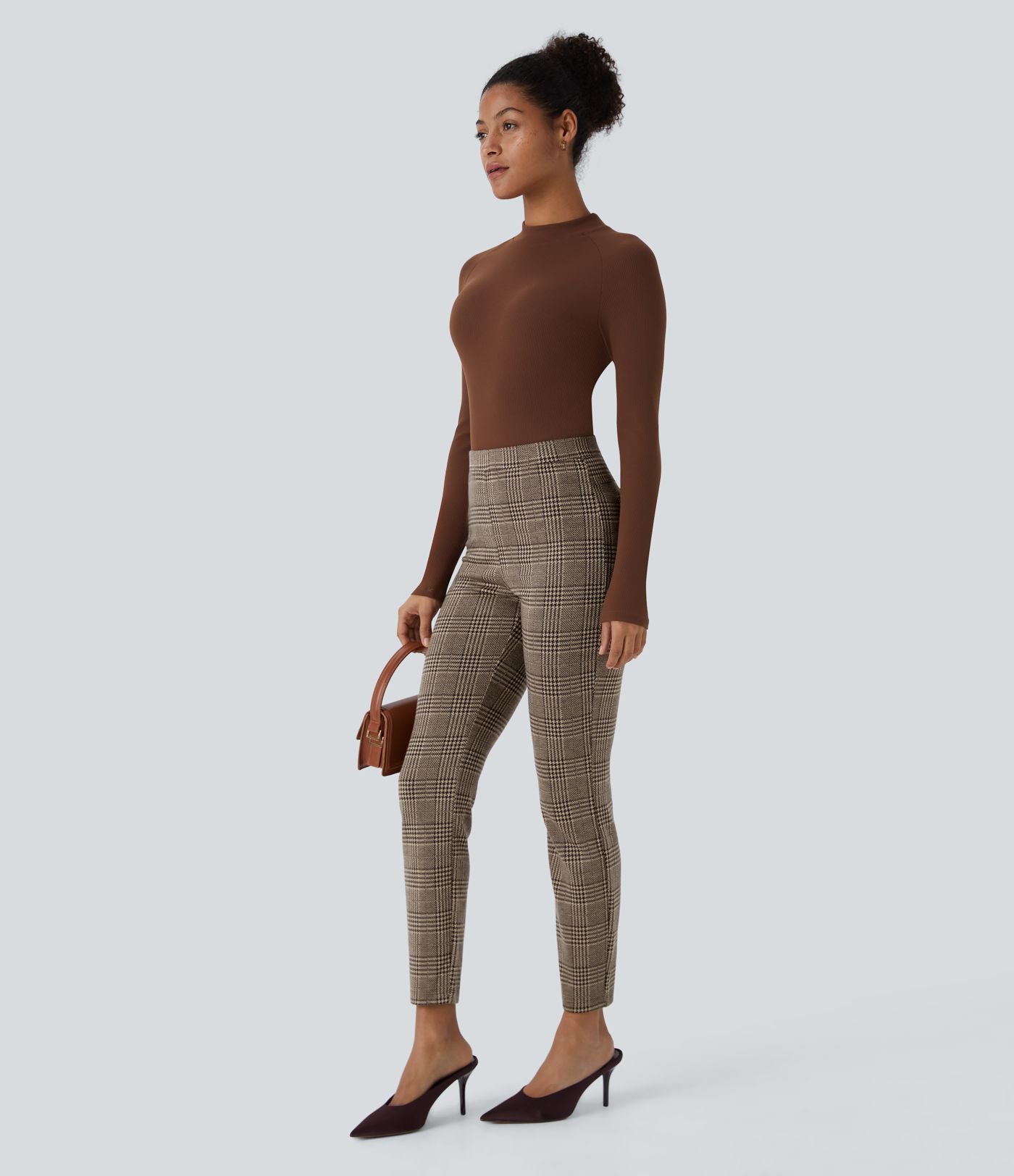 Halara Flex™ Pantalon skinny tailleur taille haute à motif pied-de-poule avec poches arrière