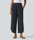 Pantalon rayé taille haute avec ourlet arrondi et poches