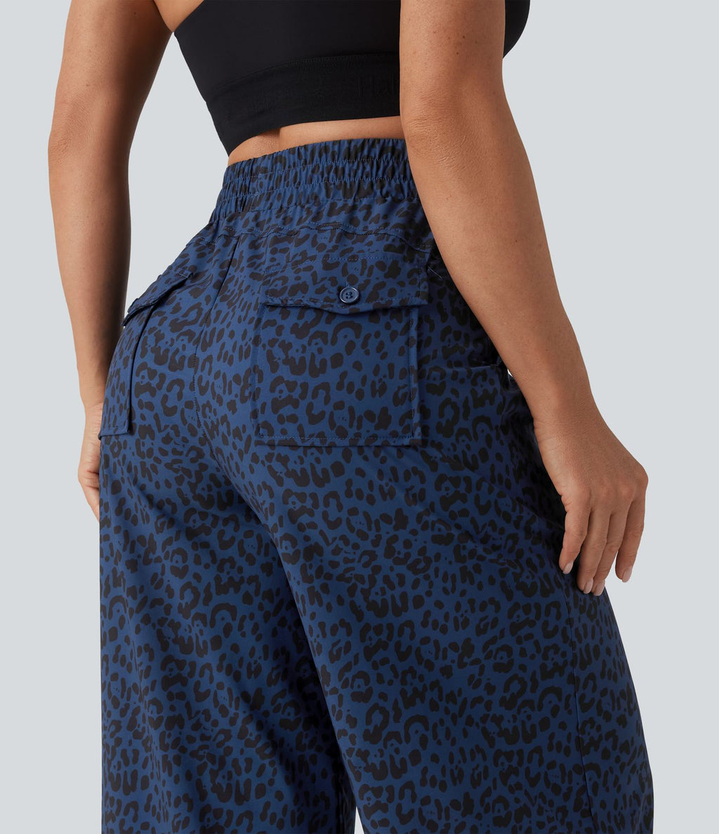 Pantalon danse taille mi-haute imprimé léopard avec poches