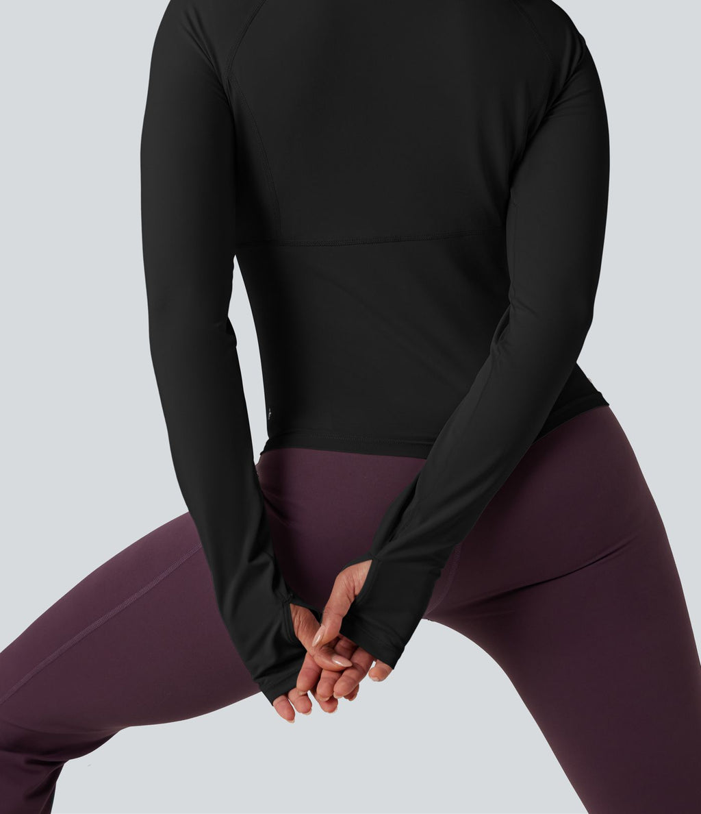 Haut de sport yoga push-up à manches longues avec passants pouces